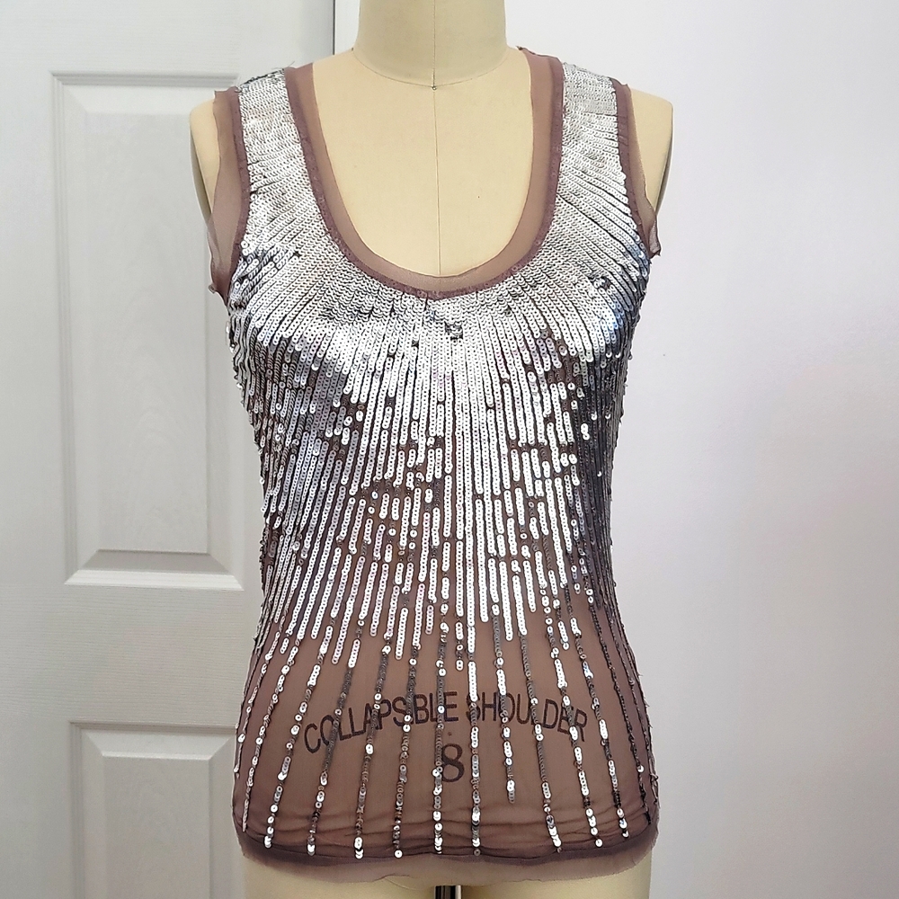 Silver sequin tank size small, by chaudry kc